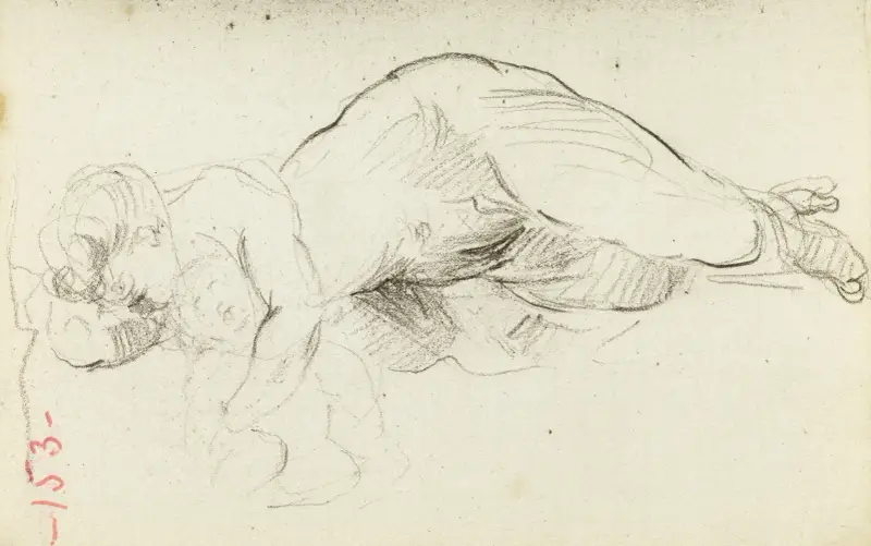 Etude de femme nue allongée avec un bébé av Jean-Baptiste Carpeaux