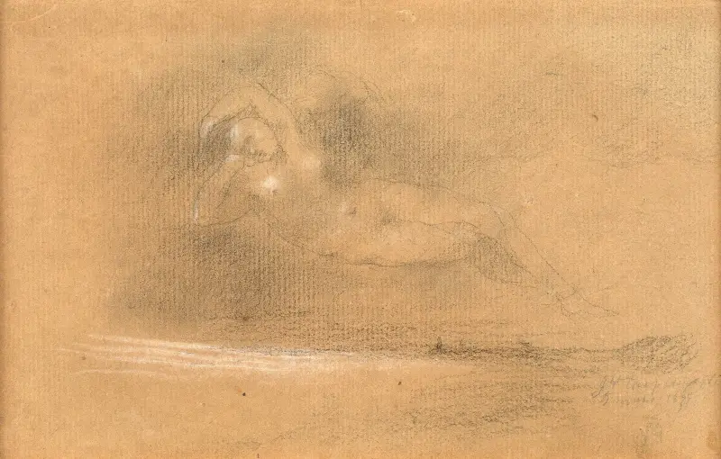Ung kvinna liggande i ett landskap av Jean-Baptiste Carpeaux
