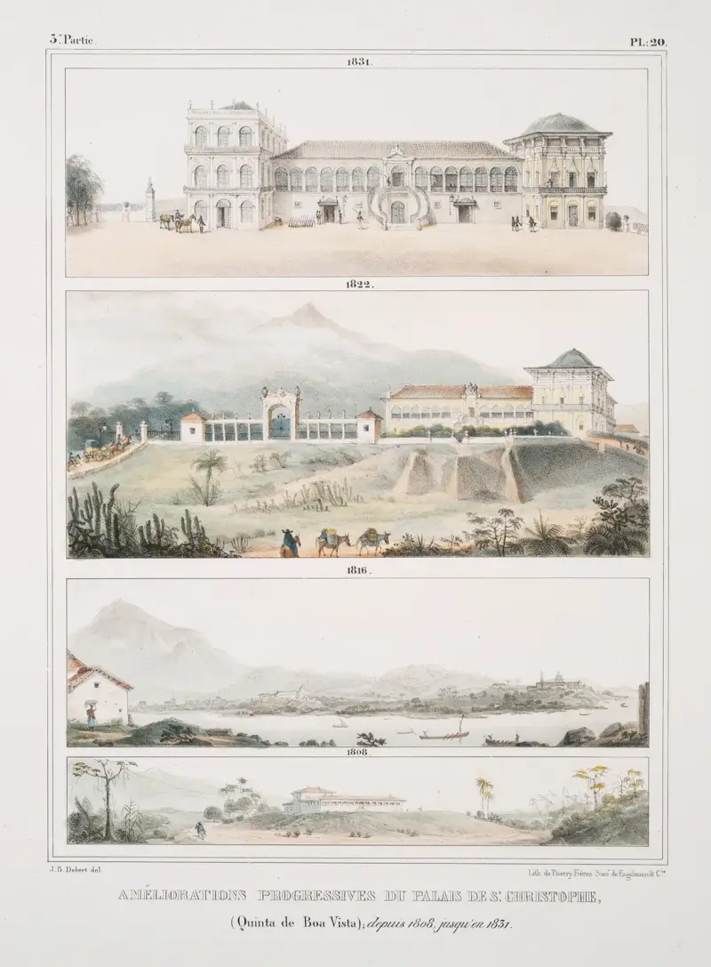 Successiva förbättringar av Palais de St. Christophe (Quinta de Boa Vista) från 1808 till 1831 av Jean Baptiste Debret