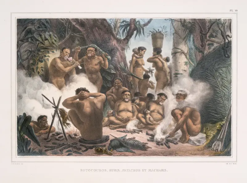 Botocoudos, Buris, Patachos et Macharis av Jean Baptiste Debret