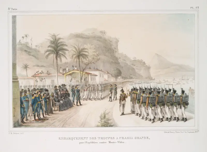 Embarquement des troupes à Prahia-Grande, pour l’expédition contre Monte-Video av Jean Baptiste Debret