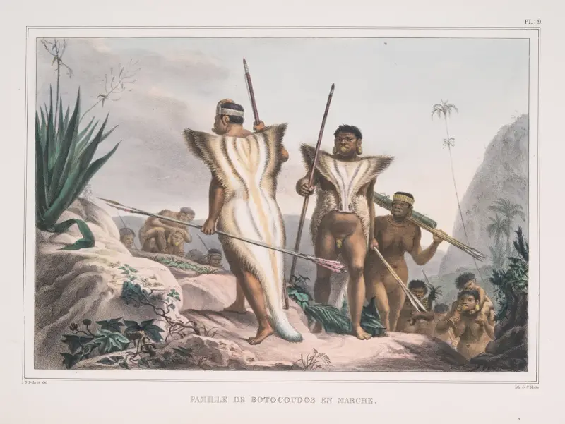 Famille de Botocoudos en marche av Jean Baptiste Debret