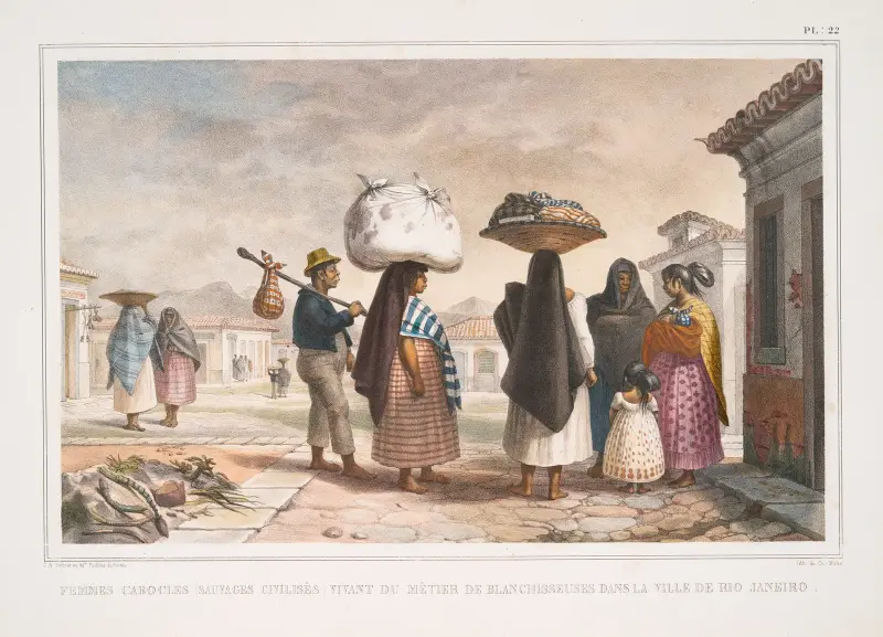 Femmes Cabocles (sauvages civilisés) vivant du métier de blanchisseuses dans la ville de Rio Janeiro av Jean Baptiste Debret