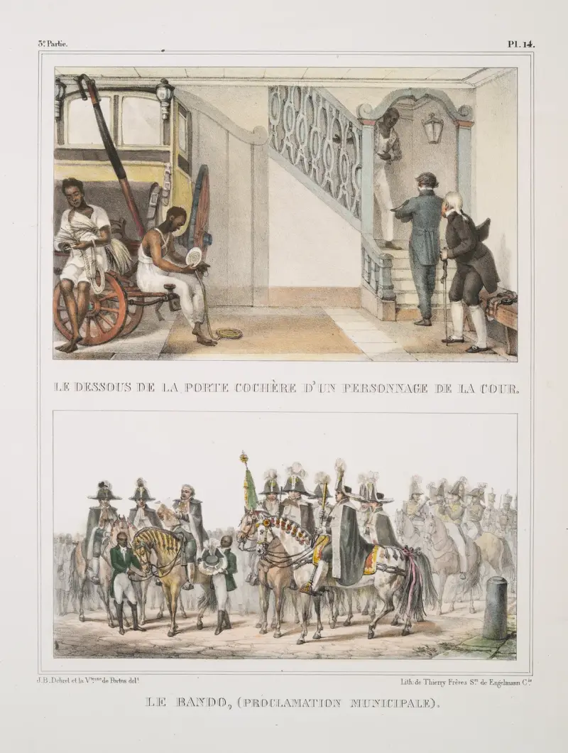 Unter dem Torweg einer Hofperson; Le Bando (städtische Bekanntmachung) von Jean Baptiste Debret