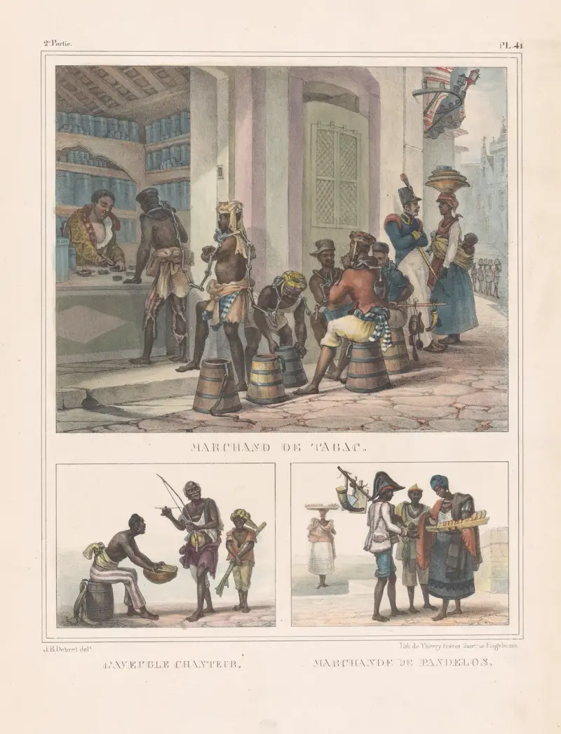 Marchand de tabac; L’aveugle chanteur. Marchande de pandelos av Jean Baptiste Debret