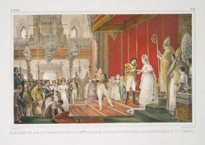 Mariage de S.M.I.D. Pedro I-er avec la princesse Amélie de Leuchtenberg, 2-e Impératrice du Brésil. av Jean Baptiste Debret