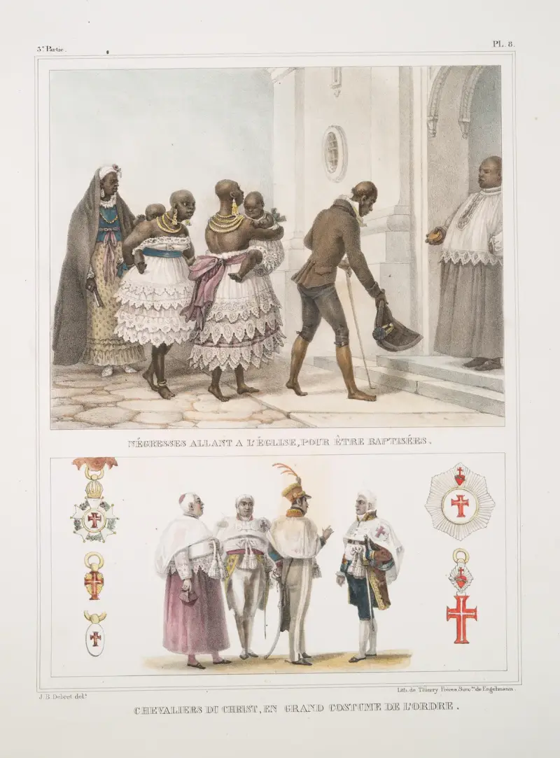 Négresses allant à l’église, pour être baptisées; Chevaliers du Christ, en grand costume de l’ordre av Jean Baptiste Debret
