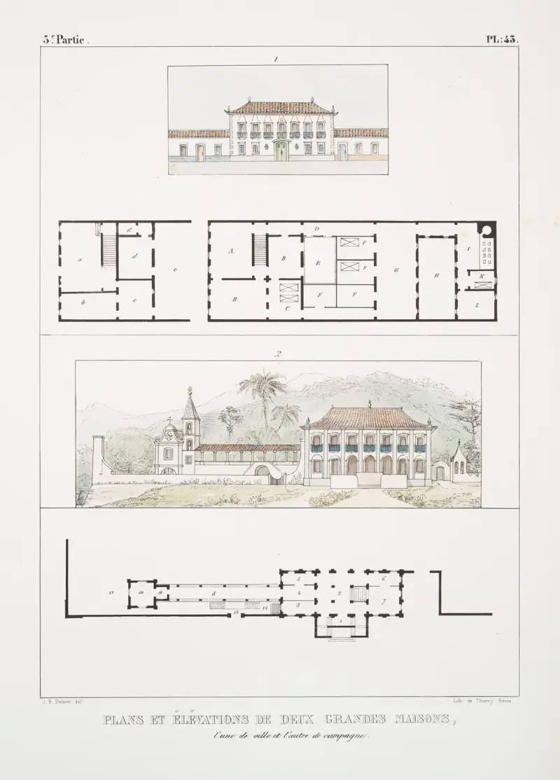Plans et élévation de deux grandes maisons av Jean Baptiste Debret