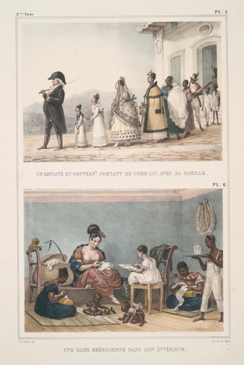 Ein Regierungsbeamter, der mit seiner Familie sein Haus verlässt; Eine brasilianische Dame in ihrem Heim von Jean Baptiste Debret