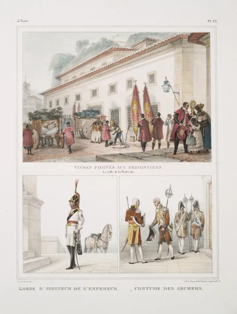 Vivres portés aux prisonniers, la veille de la Pentecôte; Garde d’honneur de l’empereur; Costume des archers av Jean Baptiste Debret