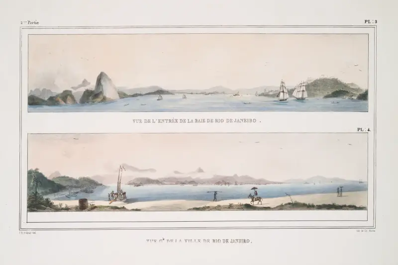 Blick auf die Einfahrt zur Bucht von Rio de Janeiro; Gesamtansicht der Stadt Rio de Janeiro von Jean Baptiste Debret