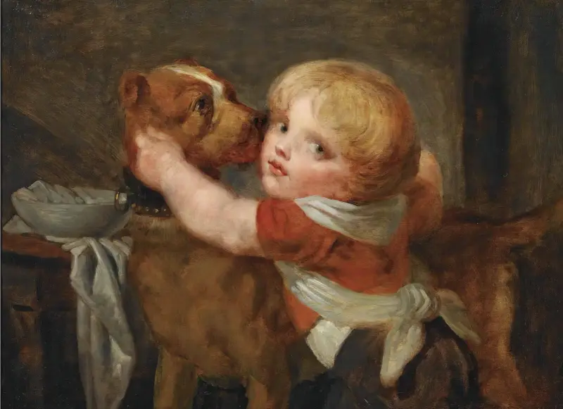 En ung pojke med hund av Jean-Baptiste Greuze