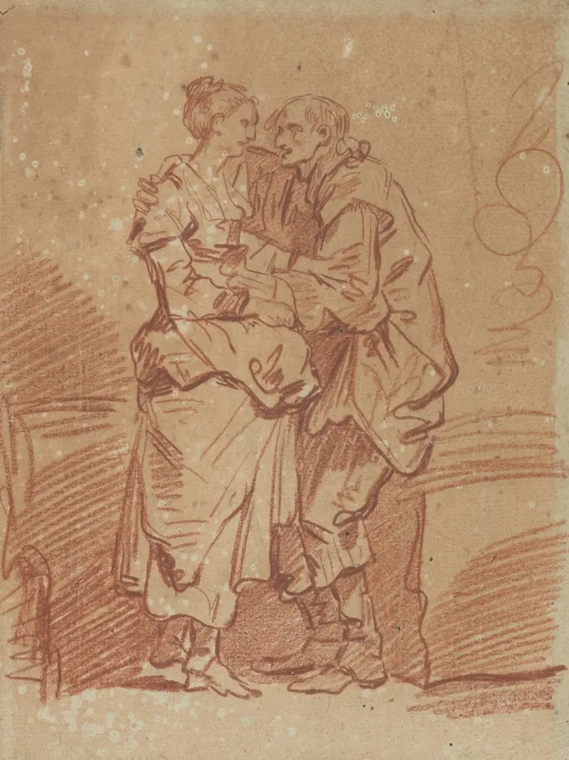 Stařec s váčkem peněz objímá mladou ženu, Jean-Baptiste Greuze