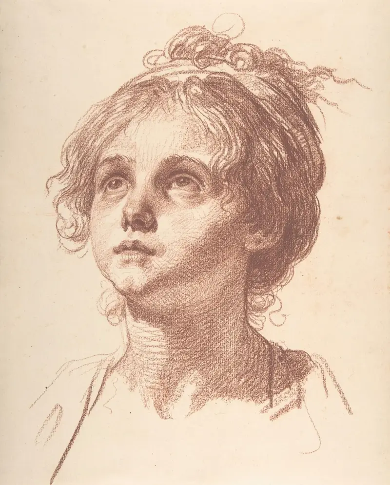 Flickhuvud som blickar upp av Jean-Baptiste Greuze