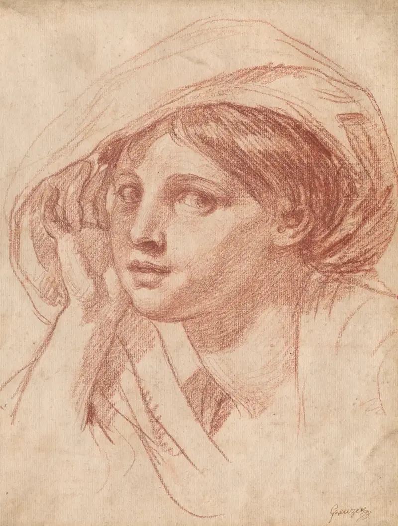 Ung kvinnas huvud av Jean-Baptiste Greuze