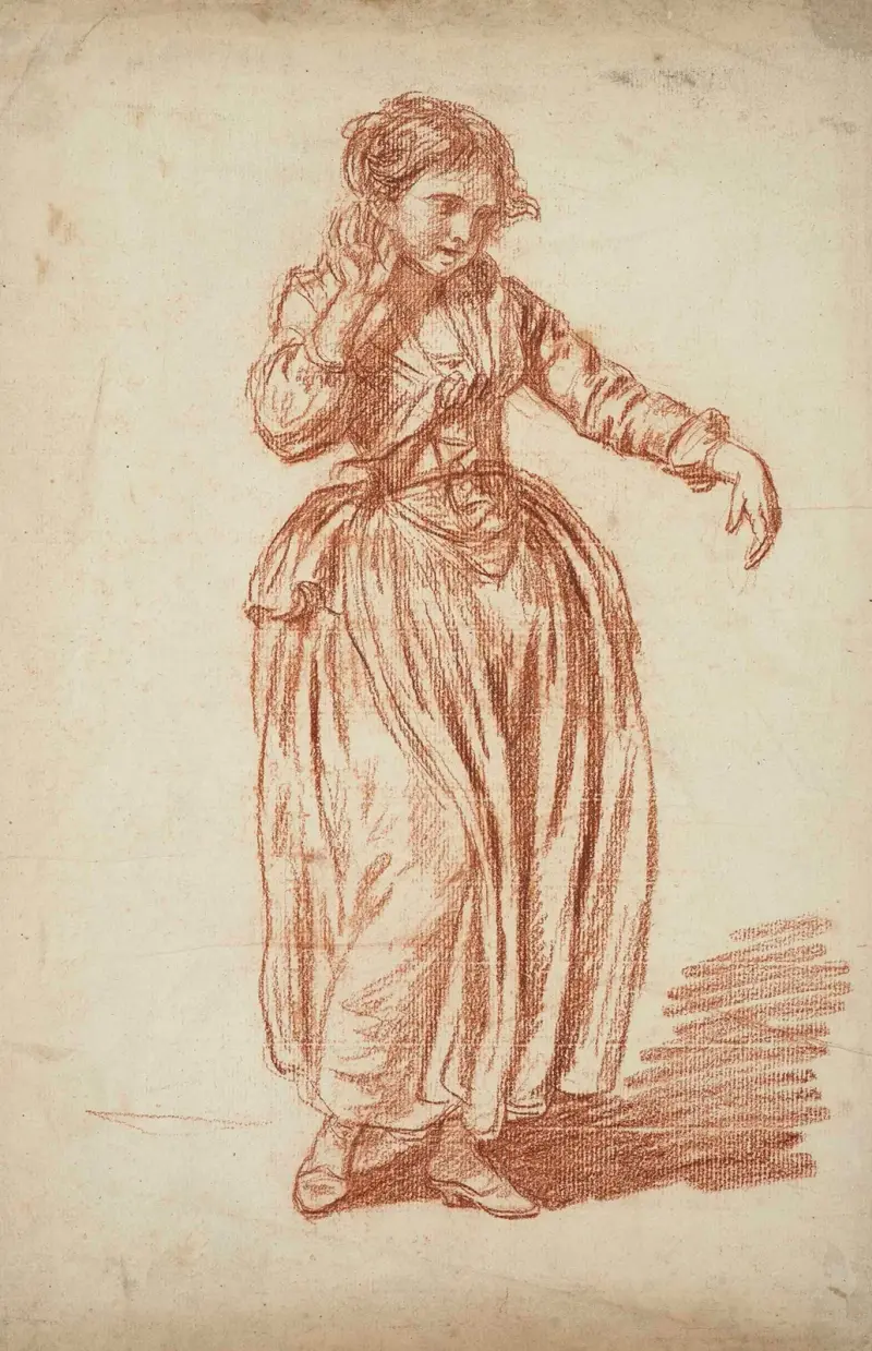 Ung flicka stående, höger hand på örat av Jean-Baptiste Greuze