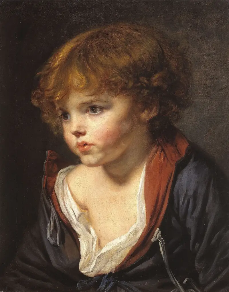 Blond pojke med öppen skjorta av Jean-Baptiste Greuze