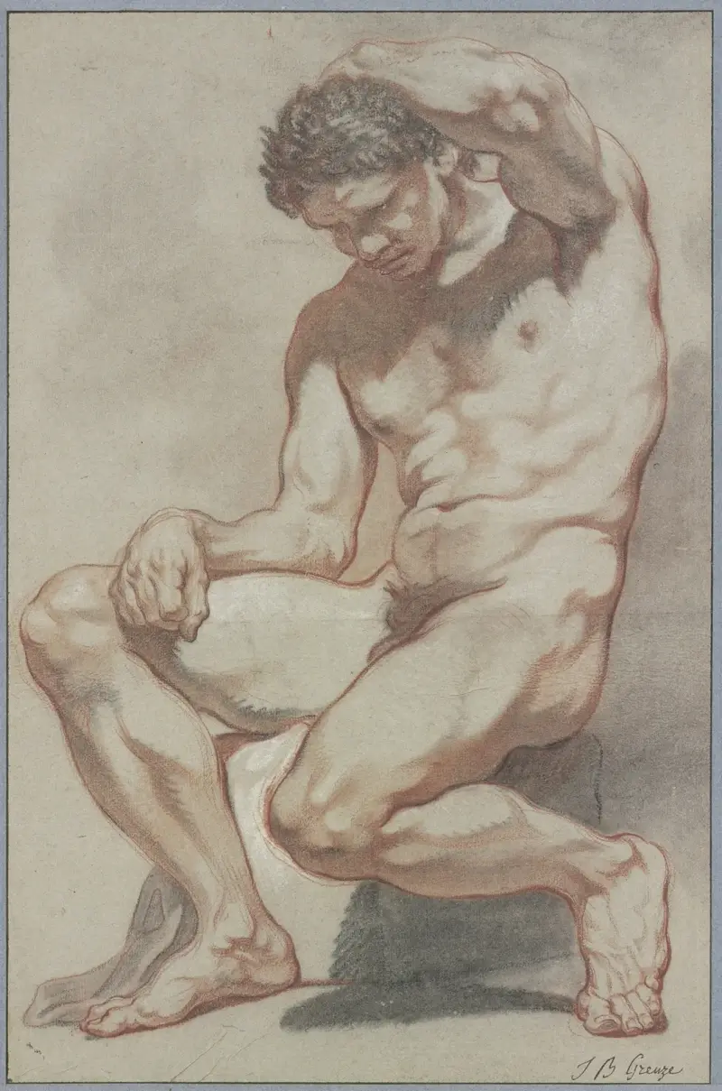 Sittande manlig akt av Jean-Baptiste Greuze