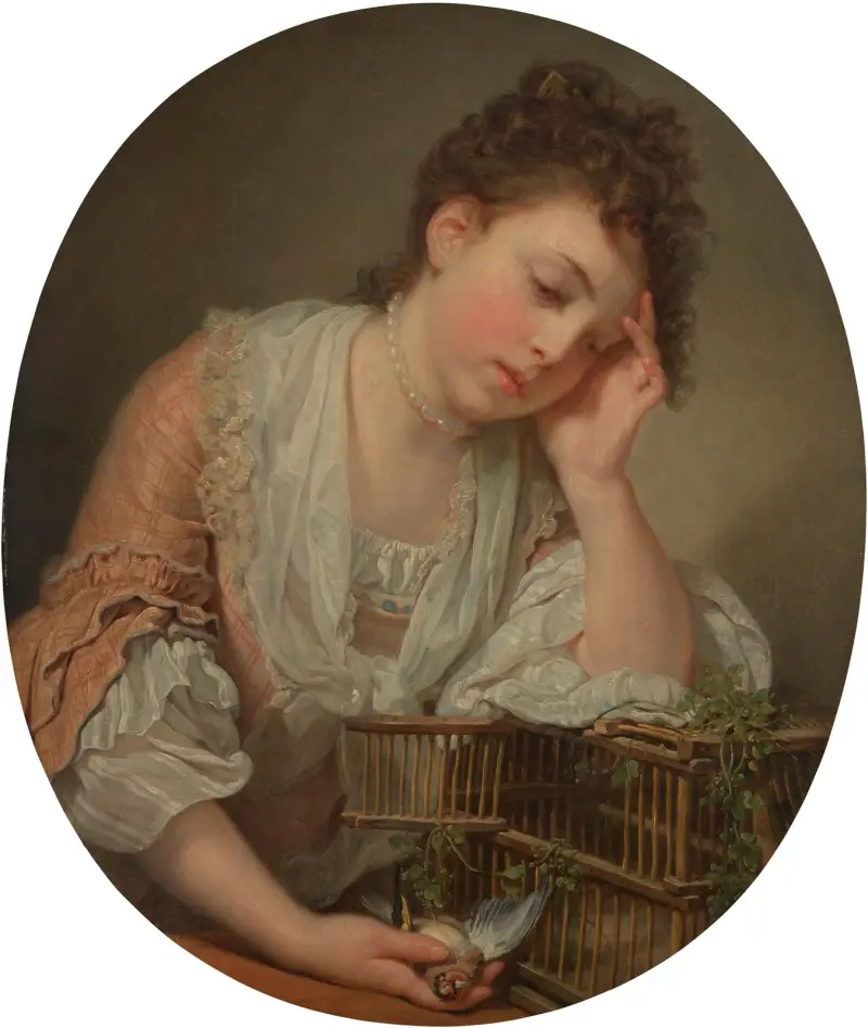 En ung flicka som sörjer sin döda fågel av Jean-Baptiste Greuze