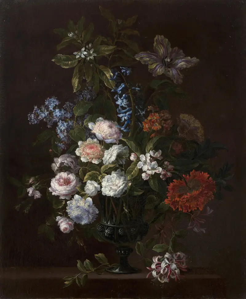 Bouquet of flowers in a vase on an entablature av Jean-Baptiste Monnoyer