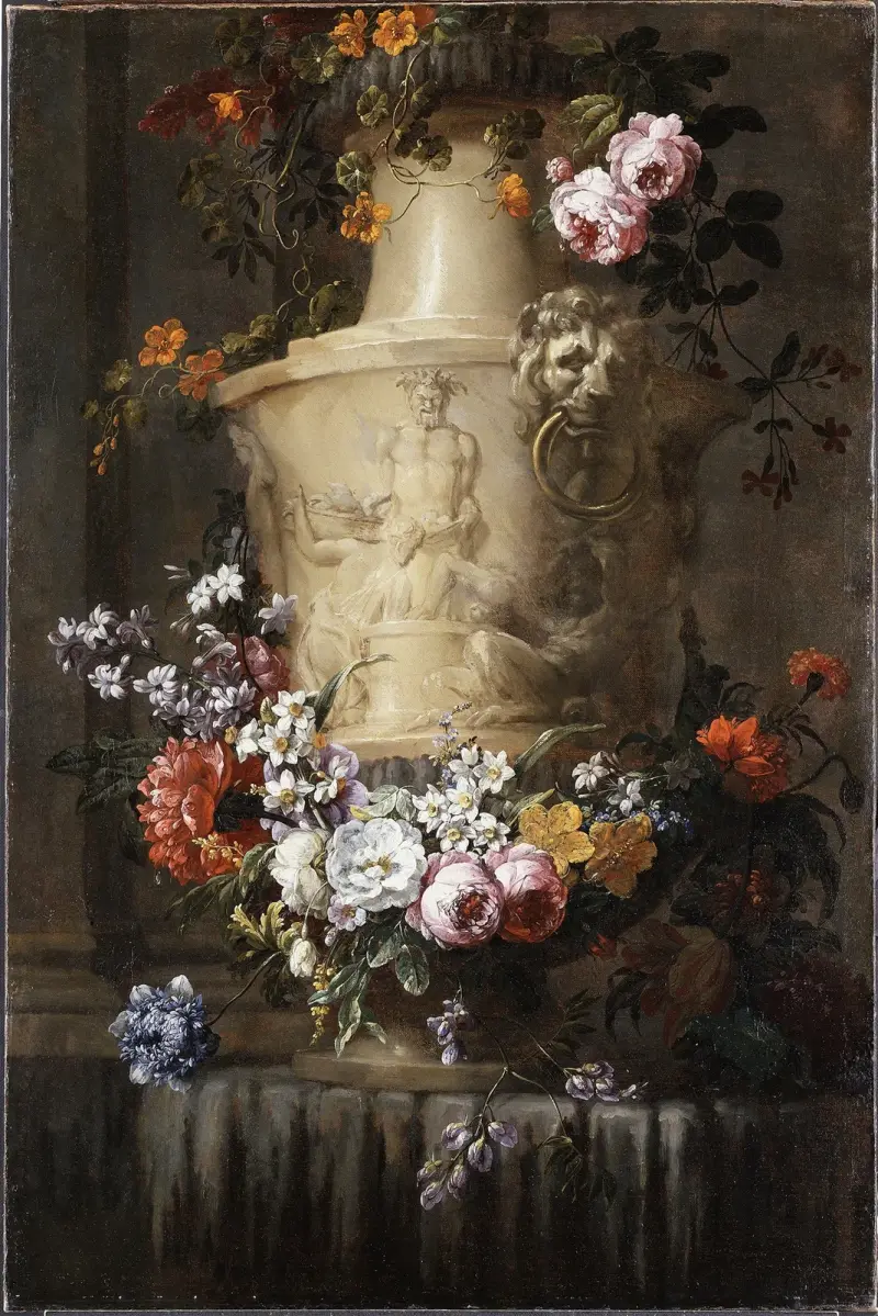 Marble Vase with Garland of Flowers – nr 1 av Jean-Baptiste Monnoyer