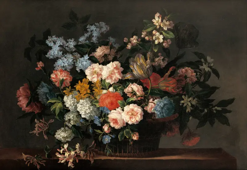 Still life with basket of flowers av Jean-Baptiste Monnoyer