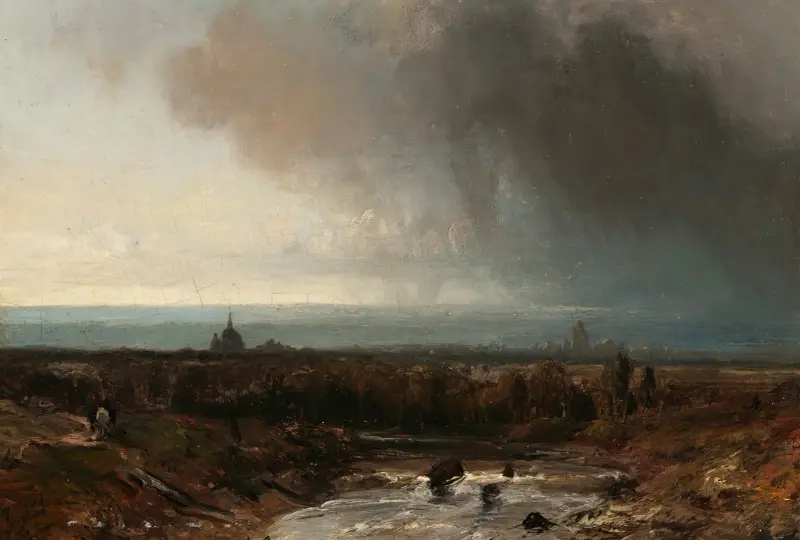 Flodlandskap under stormig himmel av Johan Barthold Jongkind