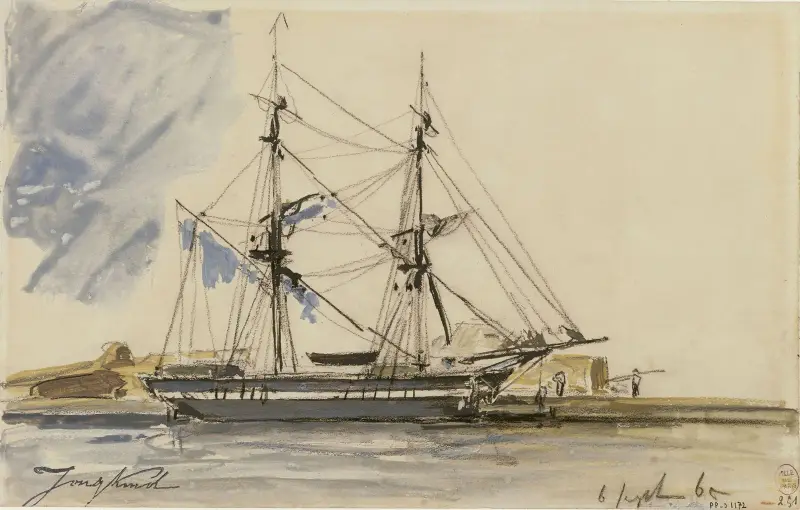 Segelbåt vid kaj av Johan Barthold Jongkind