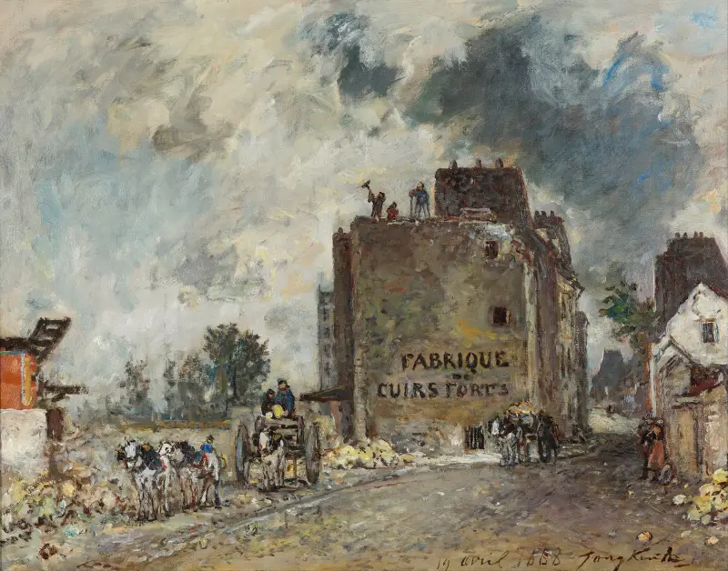 Demolition work in Rue des Franc-Bourgeois St. Marcel av Johan Barthold Jongkind