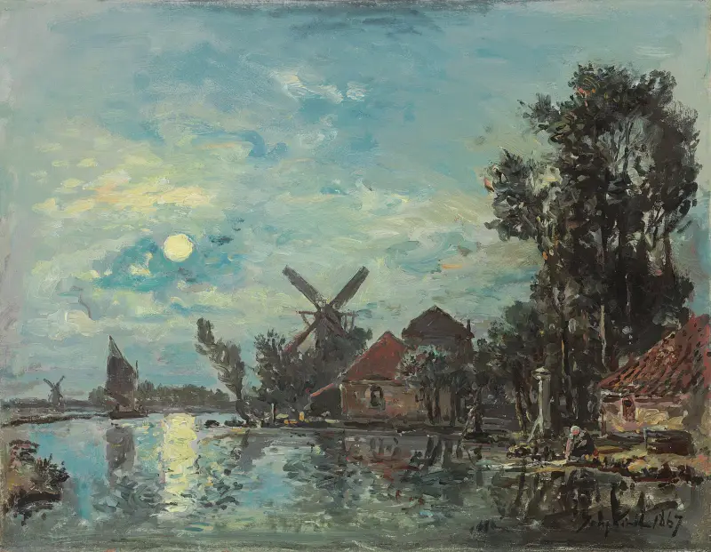 Månsken över flodmynningen, Holland av Johan Barthold Jongkind