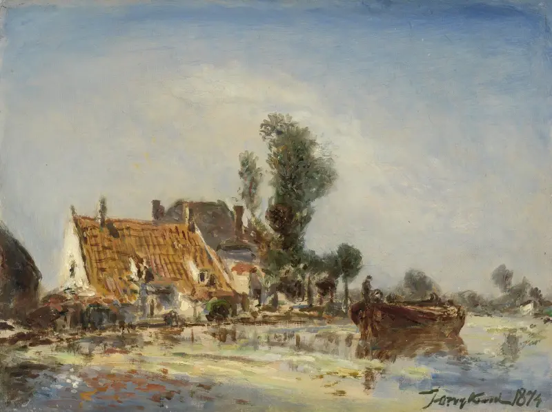 Houses on a Waterway near Crooswijk av Johan Barthold Jongkind