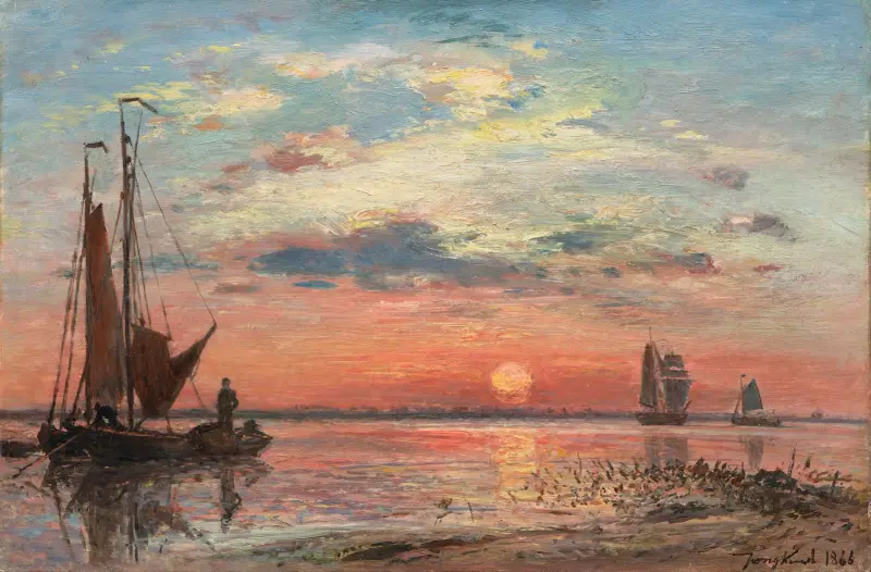 Schelde vid Antwerpen, solnedgång av Johan Barthold Jongkind