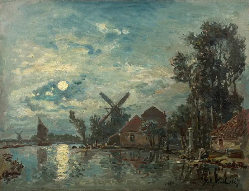 Månsken över flodmynningen, Holland av Johan Barthold Jongkind