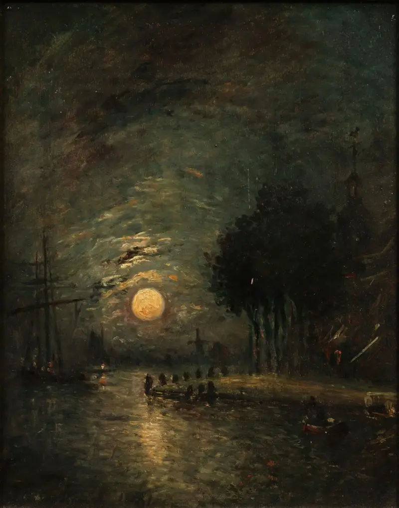 Månsken, utsikt över Dordrecht av Johan Barthold Jongkind