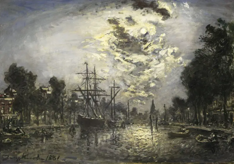 Rotterdam i månsken av Johan Barthold Jongkind