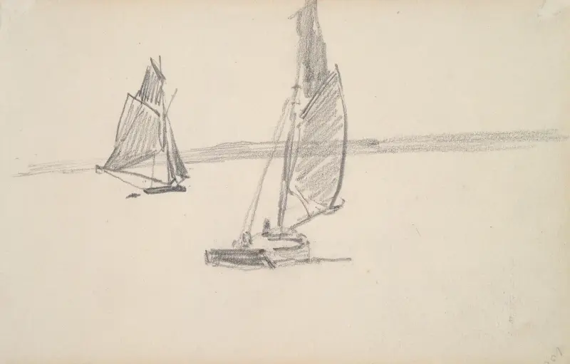 Två segelbåtar på lugnt vatten av Johan Barthold Jongkind