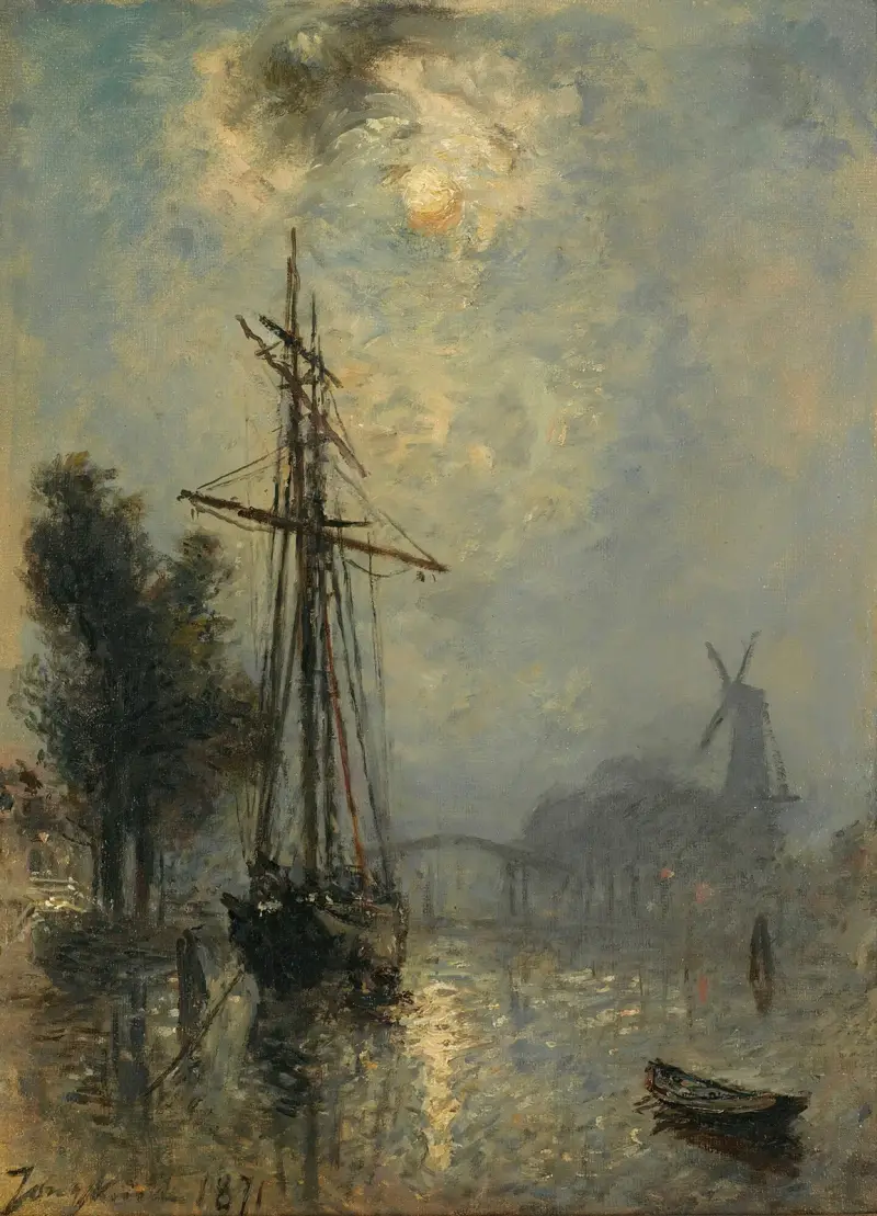 Vy över Ooverschies hamn av Johan Barthold Jongkind