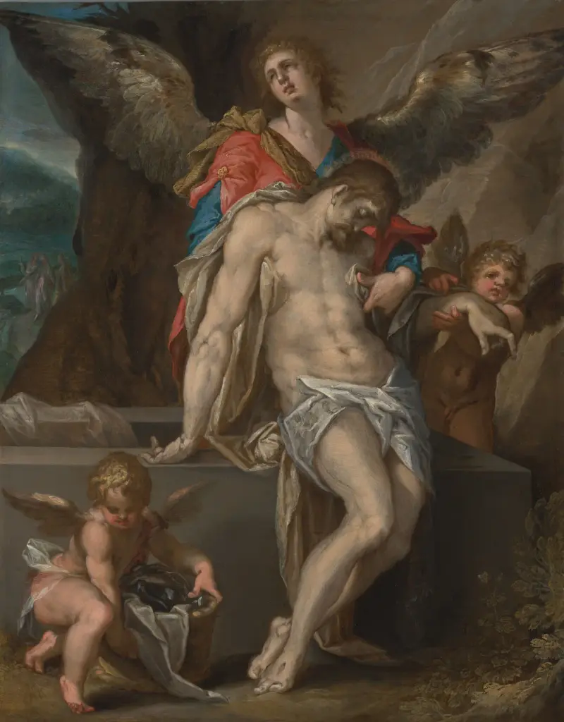 Engelen dragen het lichaam van Christus (Engelenpietà) av Bartholomaeus Spranger