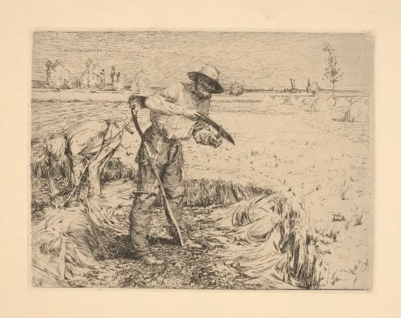 Lie skärper sin lie, Damvillers, Meuse av Jules Bastien-Lepage