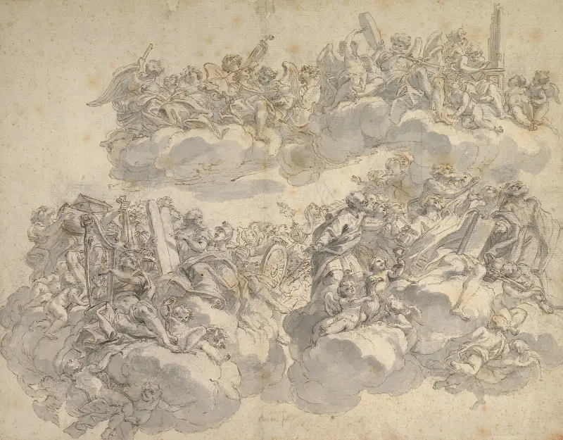 Prophets, Patriarchs, Saints, and Music-Making Angels in Glory av Giovanni Battista Gaulli