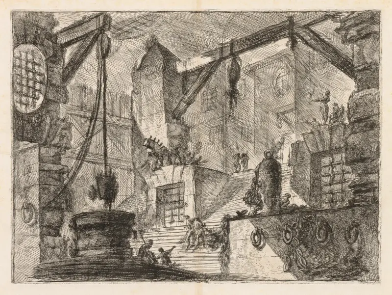 Colonnaded Interior with a Broad Stair av Giovanni Battista Piranesi