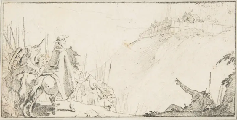 Kardinal med trupper framför en befästning på en kulle av Giovanni Battista Tiepolo