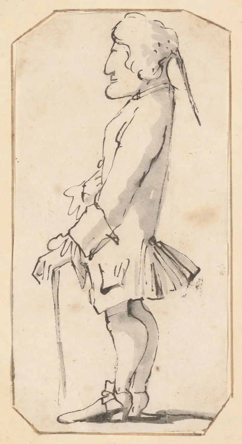 Karikatur eines Mannes mit Stock, im Profil nach links stehend von Giovanni Battista Tiepolo
