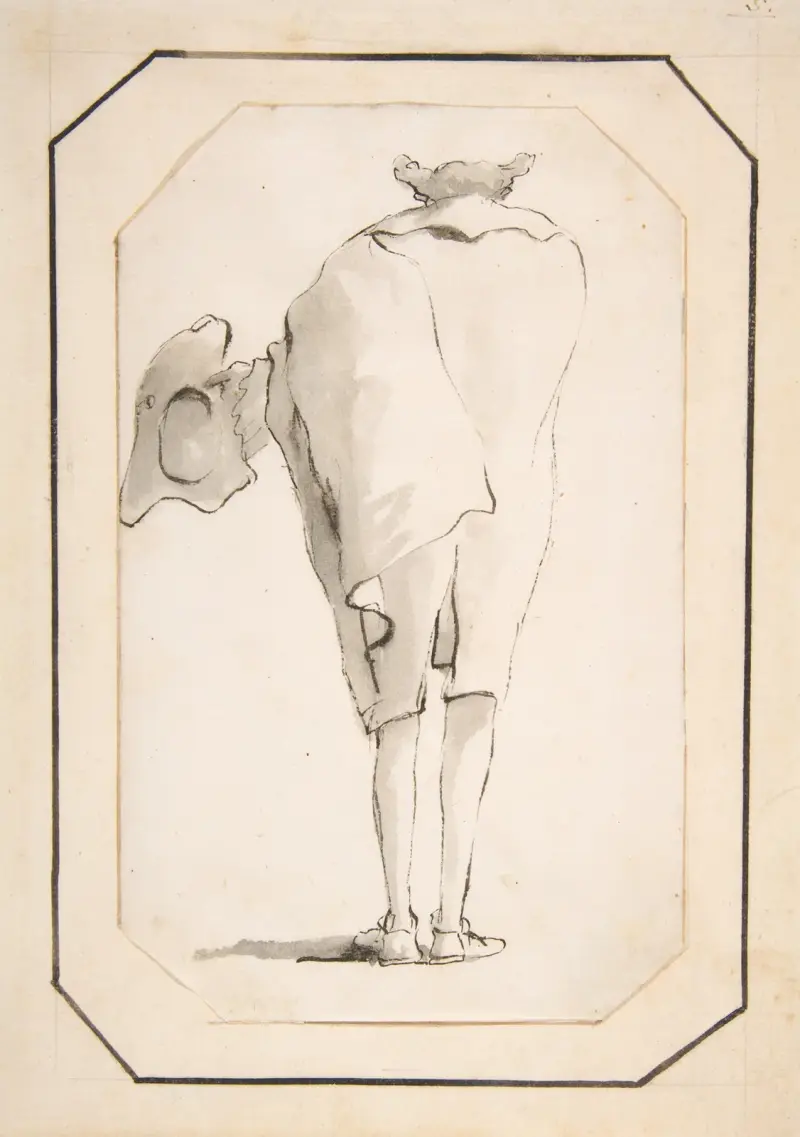 Karikatur eines Mannes mit Dreispitz, von hinten gesehen von Giovanni Battista Tiepolo