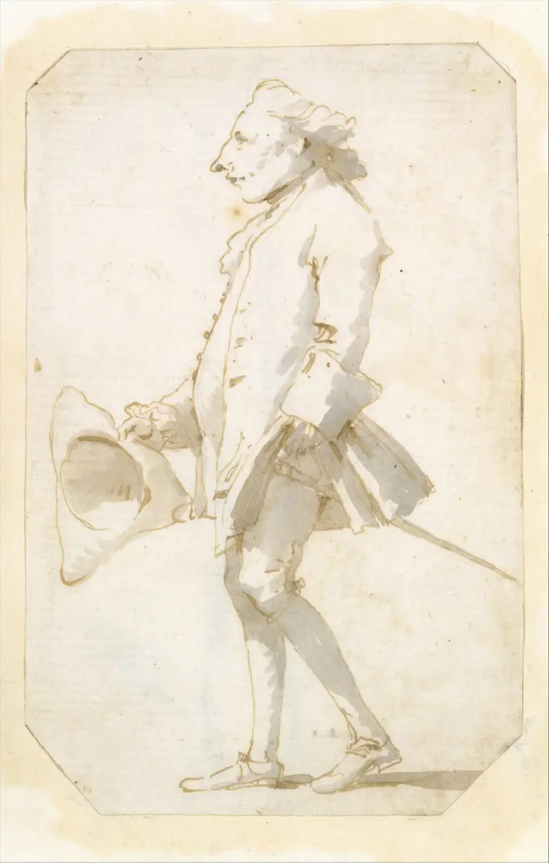 Karikatur eines Mannes mit Dreispitz, nach links gehend von Giovanni Battista Tiepolo