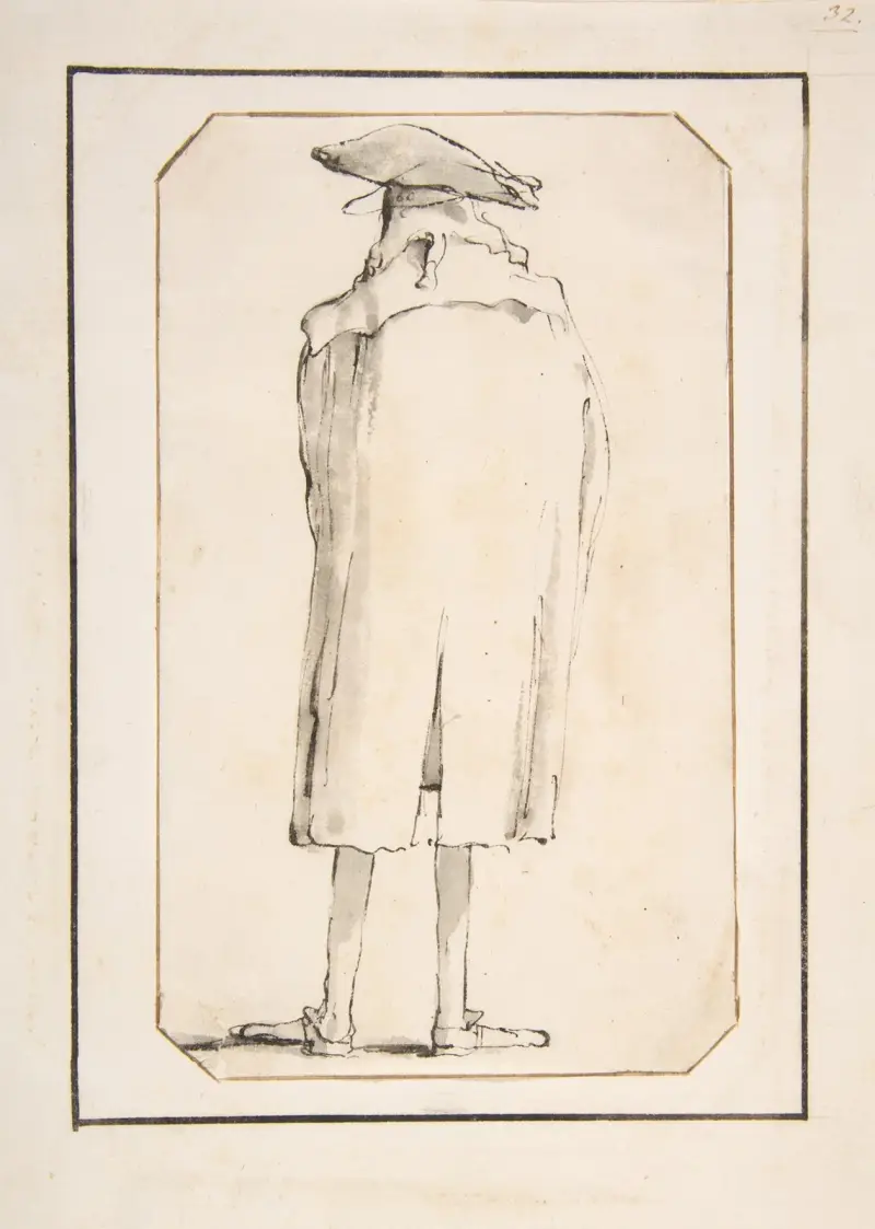 Karikatyrmålning av en man sedd bakifrån av Giovanni Battista Tiepolo