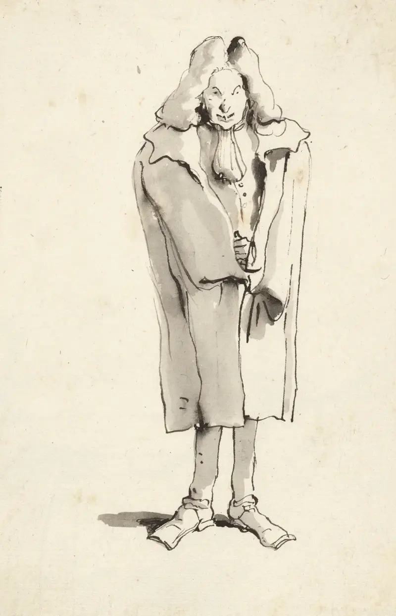 Karikatyrt av en man i överrock av Giovanni Battista Tiepolo