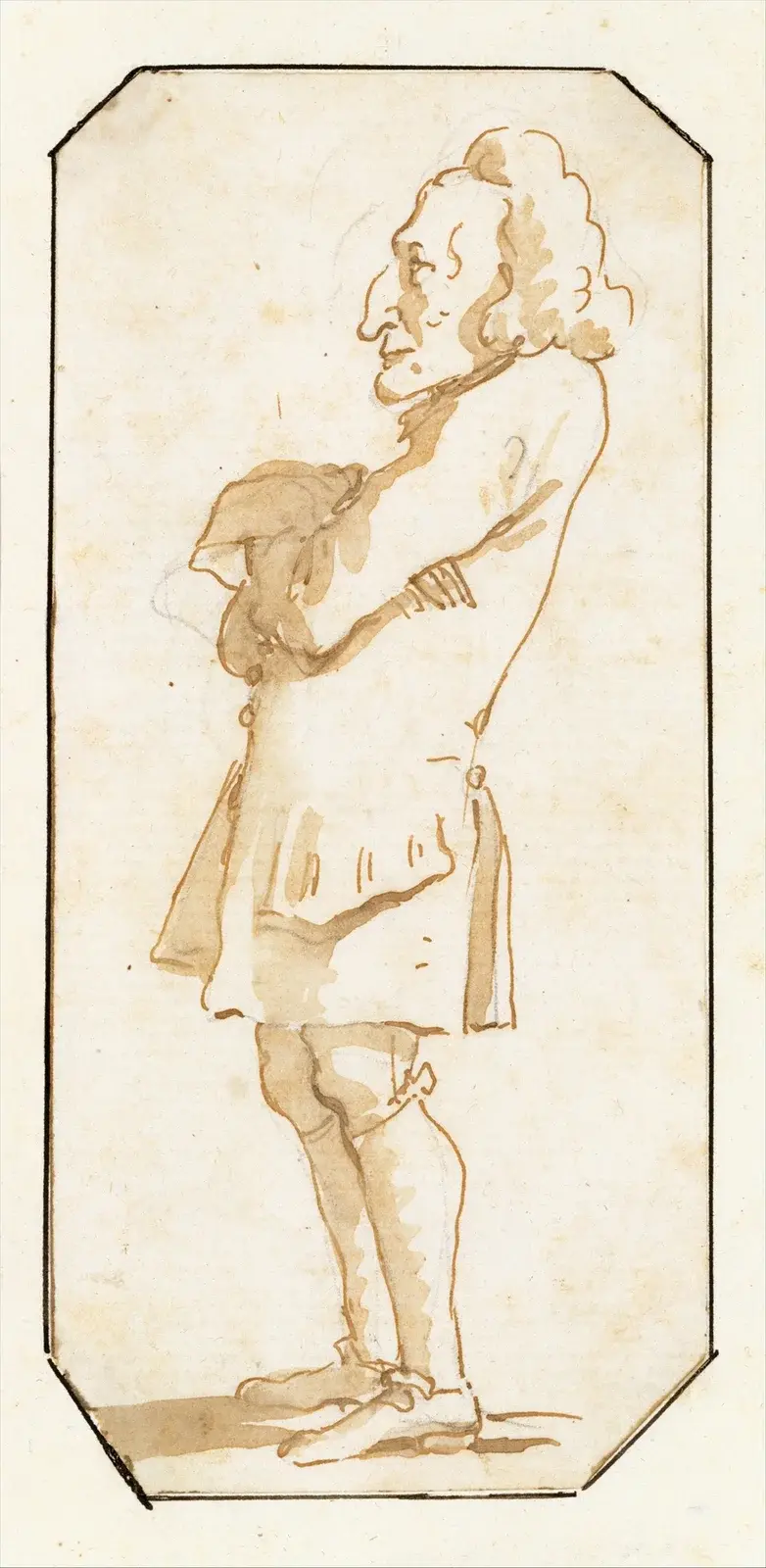 Karikatyrs av en man med korslagda armar, i profil till vänster av Giovanni Battista Tiepolo