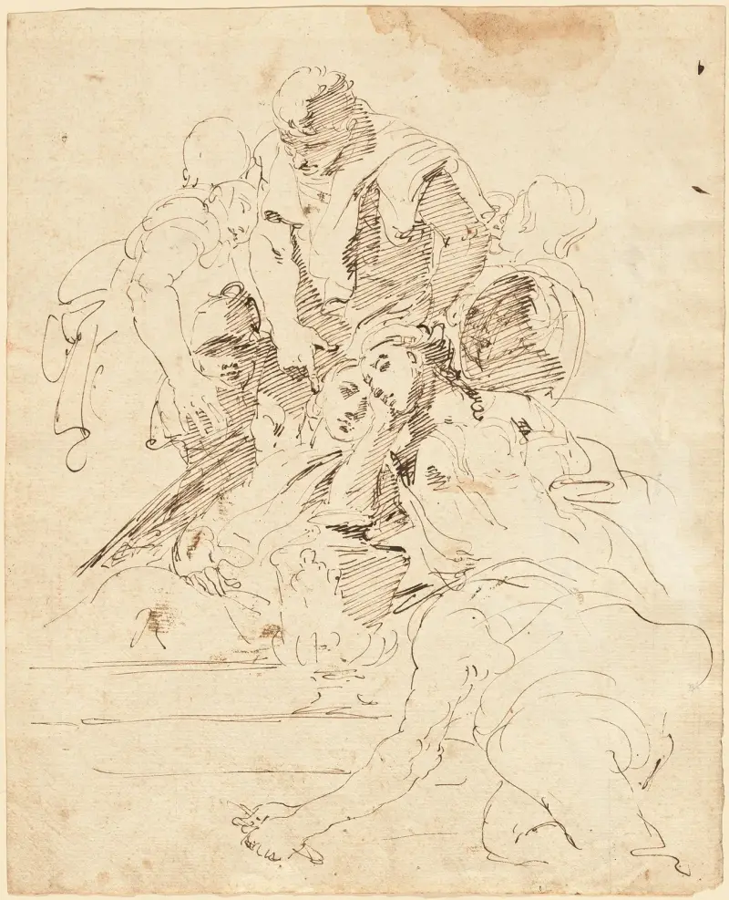Klassiska figurer samlade kring en urna av Giovanni Battista Tiepolo