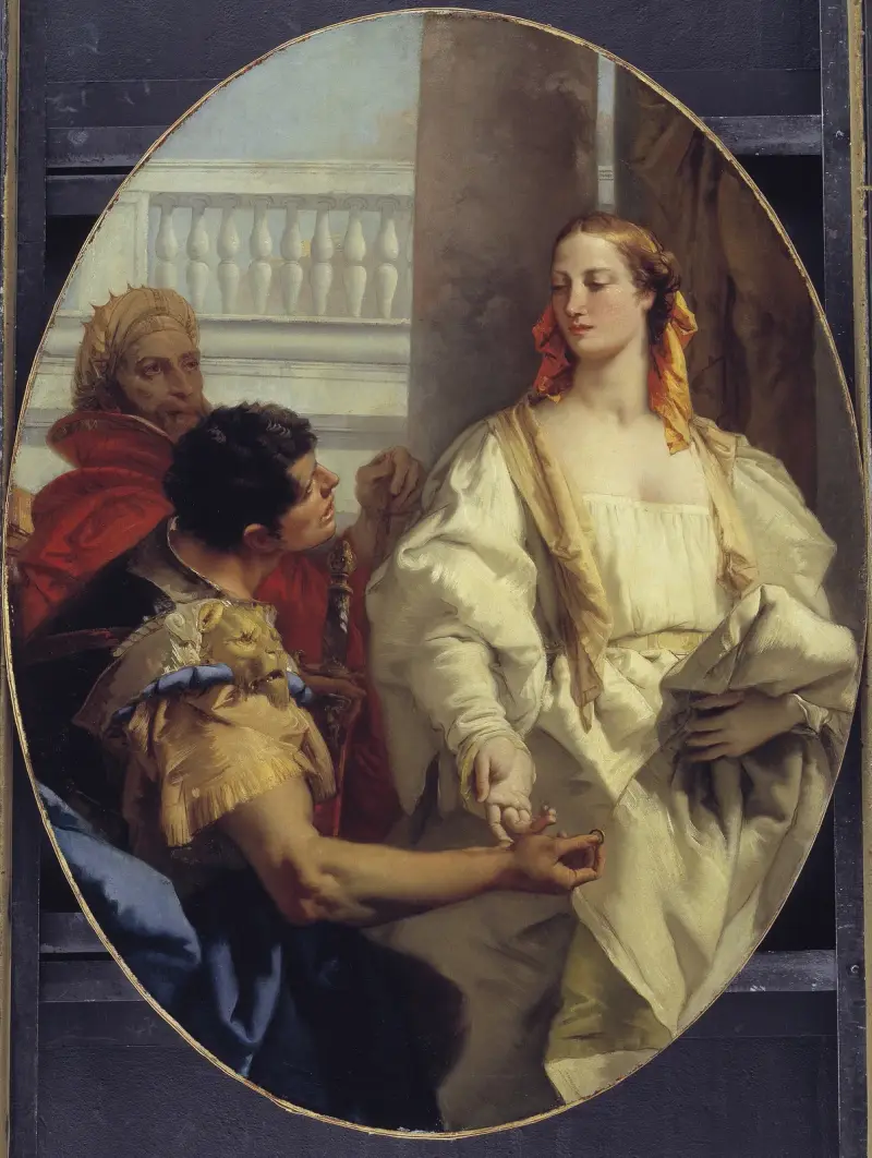 Latinus bietet seine Tochter Lavinia dem Aeneas zur Vermählung an von Giovanni Battista Tiepolo